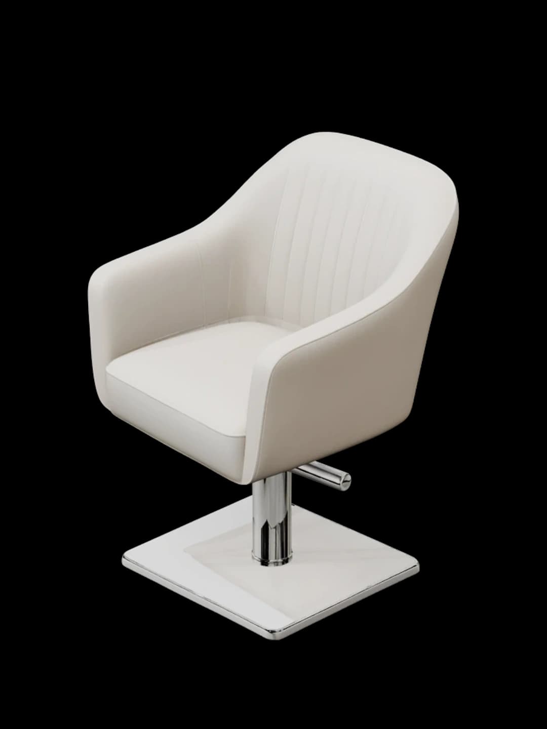A premium white salon chair sitting empty in a quiet salon